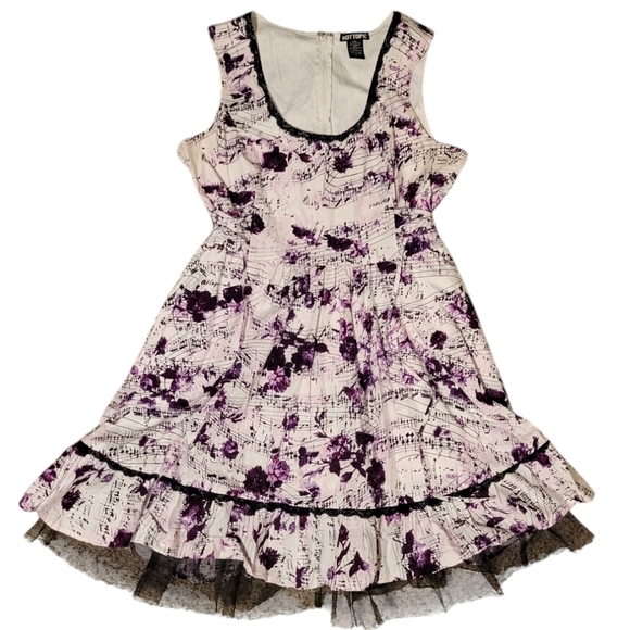 Hot Topic Rockabilly Music Note Dress w/Petiicoat Layer Sleeveless Cinch Boddess - Picture 2 of 14